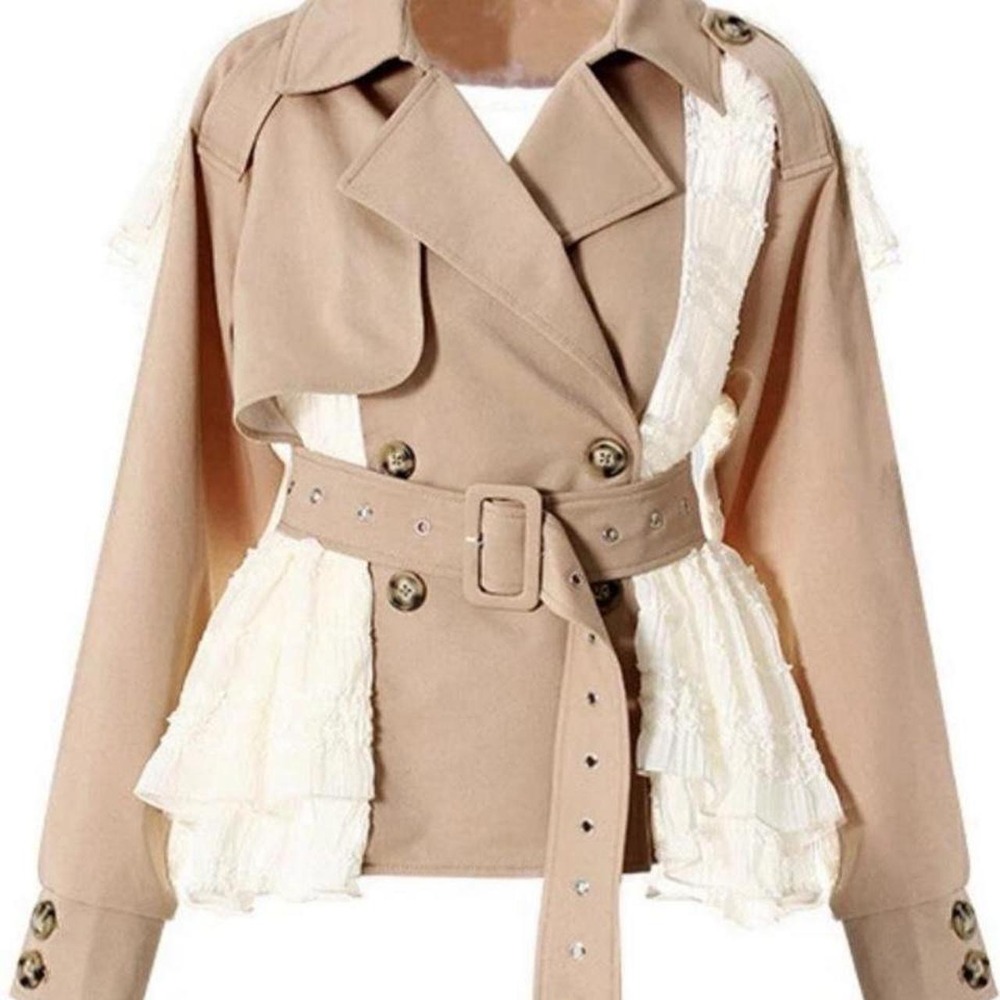 Women's Casual Lace Back Fashion Short Trench Style Jacket